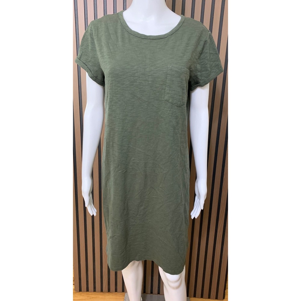 Gap Women's Olive Green Slub 100% Cotton T-Shirt Dress Pocket Short Sleeve L